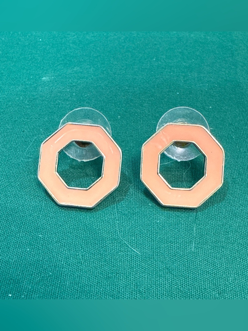 Peach Octagon Enamel Stud Earrings - Classic Women's Jewelry 6F